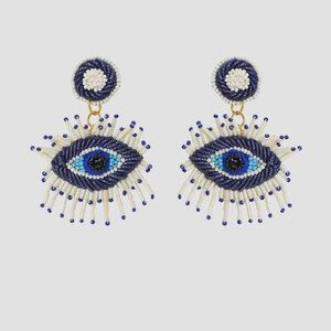 America &Beyond Eye Sky Mystical Blue / White Beaded Evil Eye Earrings